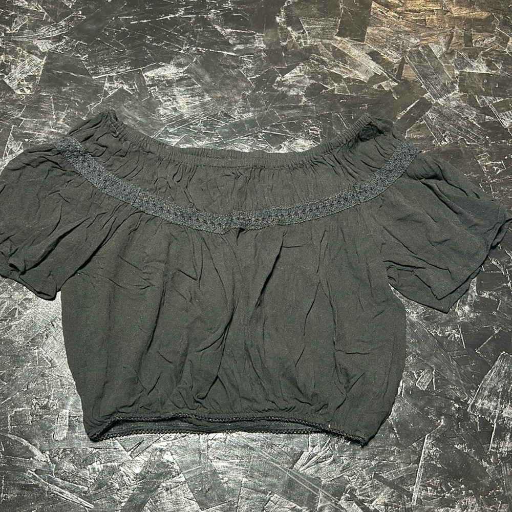 Black, Loose Fitting, Off the Shoulder Crop Top